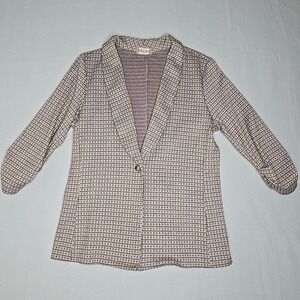 Altar'd State Womens Large‎ Jacket Purple Houndstooth 3/4 Sleeve Knit Blazer